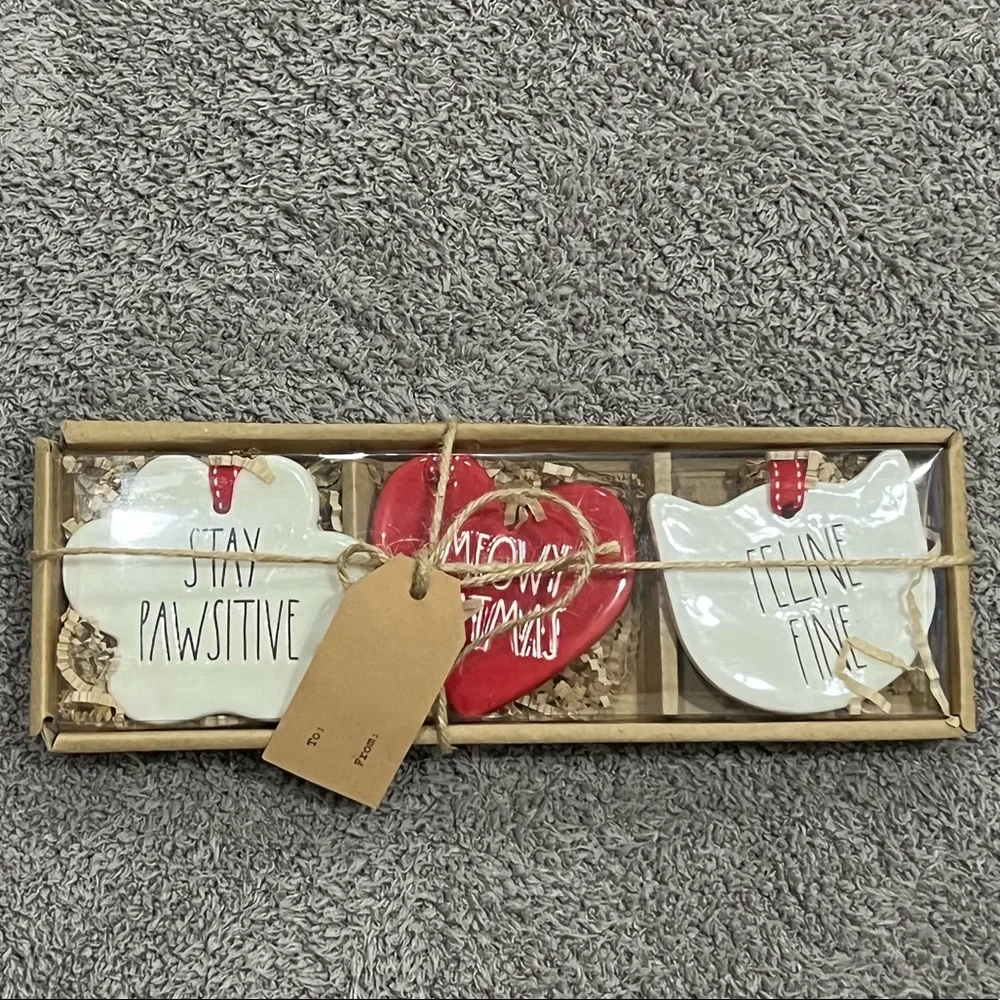 Rae Dunn Christmas Ornaments set of 3 Ceramic Flat NEW